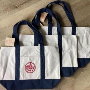 Trader Joes Iconic Large Canvas Totes bags NWT Navy Blue Cotton Grocery Shopping
